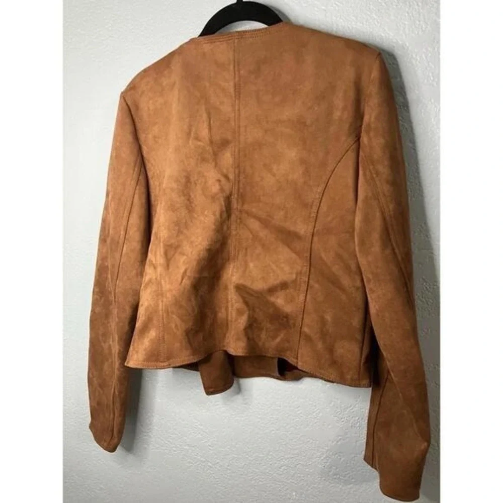 Haute Monde Faux Suede Moto Woman's Sz Large Brown Full Zip Jacket - Picture 6 of 9